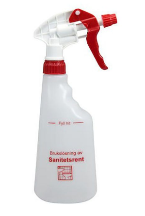 Sprayflaska Röd Med Text Sanitetsrent, 600ml