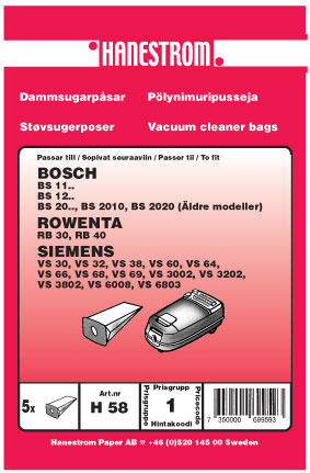 Dammpåse Bosch BS11, BS12, 5p